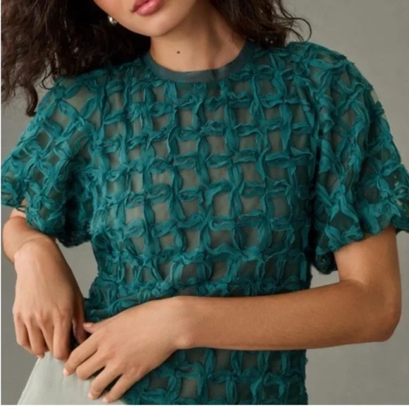 Anthropologie Sarah Hann green blouse with tie back - size small - Picture 6 of 6